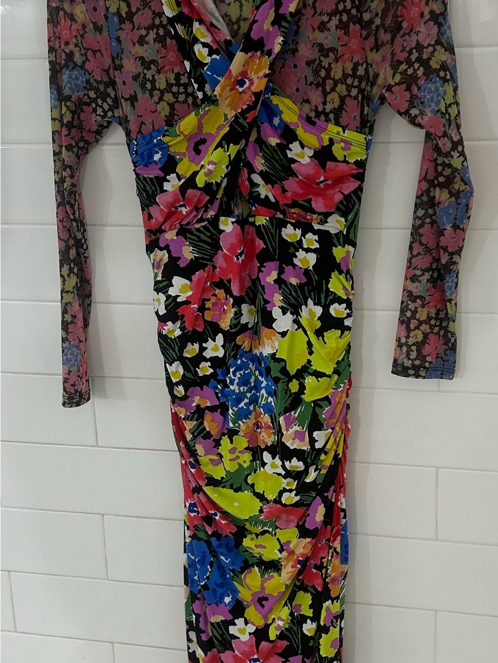 Anthropologie Black Long-Sleeve Floral Wrap Maxi Dress